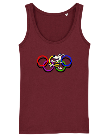 Playful Dog and Colorful Rings – Fun Cartoon Design Burgundy