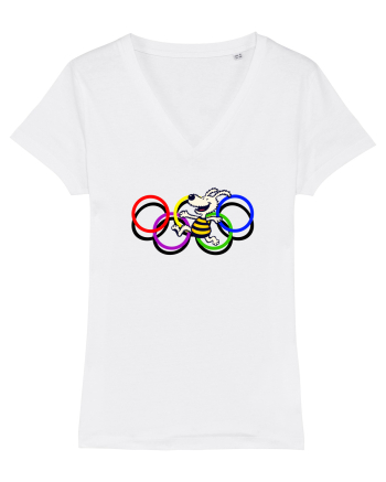 Playful Dog and Colorful Rings – Fun Cartoon Design White