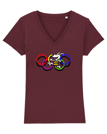 Playful Dog and Colorful Rings – Fun Cartoon Design Burgundy