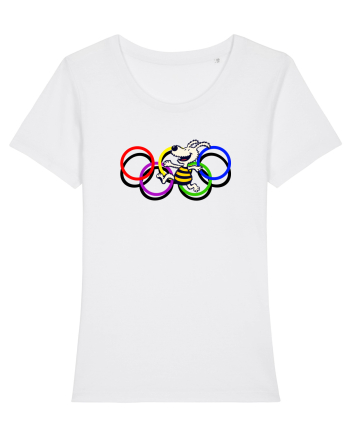 Playful Dog and Colorful Rings – Fun Cartoon Design White