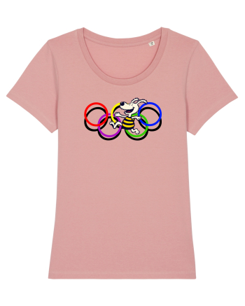 Playful Dog and Colorful Rings – Fun Cartoon Design Canyon Pink