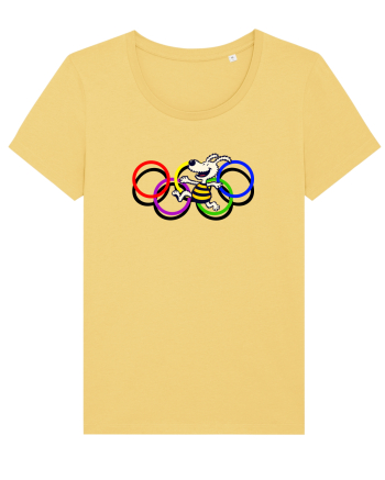 Playful Dog and Colorful Rings – Fun Cartoon Design Jojoba