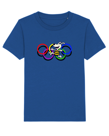 Playful Dog and Colorful Rings – Fun Cartoon Design Majorelle Blue