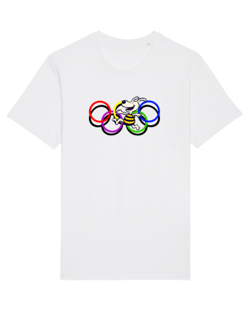 Playful Dog and Colorful Rings – Fun Cartoon Design White