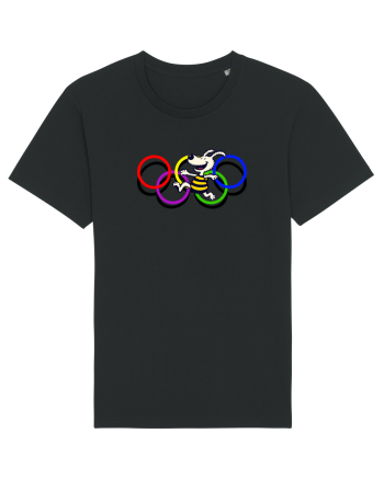 Playful Dog and Colorful Rings – Fun Cartoon Design Black