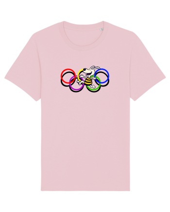 Playful Dog and Colorful Rings – Fun Cartoon Design Cotton Pink