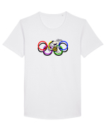 Playful Dog and Colorful Rings – Fun Cartoon Design Tricou mânecă scurtă guler larg Bărbat Skater