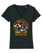 Why Fit In? Read Your Way Out – Book Lover Design Tricou mânecă scurtă guler V Damă Evoker