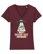UFO si Vacile. Not Ground Beef Anymore UFO Cow Alien Abduction Funny Farm Tricou mânecă scurtă guler V Damă Evoker