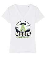 Moofo Identified Funny UFO Cow Alien Abduction Retro Sci Fi Humor Tricou mânecă scurtă guler V Damă Evoker