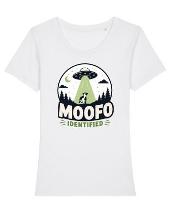 Moofo Identified Funny UFO Cow Alien Abduction Retro Sci Fi Humor White