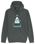 Beef Ascending Funny UFO Cow Alien Abduction Retro Sci Fi Humor Hanorac cu fermoar Unisex Connector
