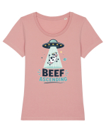 Beef Ascending Funny UFO Cow Alien Abduction Retro Sci Fi Humor Tricou mânecă scurtă guler larg fitted Damă Expresser