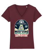 Ma mut pe alta planeta. Moo-Ving To A Better Planet Funny Unicorn UFO Cow Tricou mânecă scurtă guler V Damă Evoker