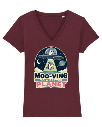 Ma mut pe alta planeta. Moo-Ving To A Better Planet Funny Unicorn UFO Cow Burgundy