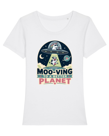 Ma mut pe alta planeta. Moo-Ving To A Better Planet Funny Unicorn UFO Cow White