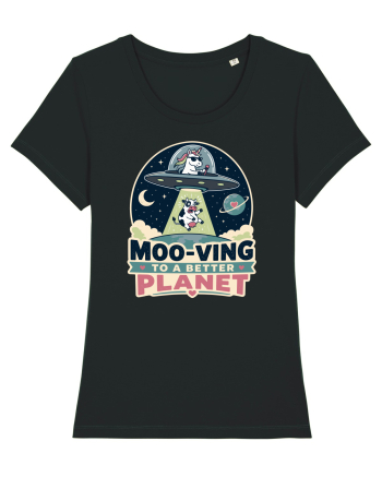 Ma mut pe alta planeta. Moo-Ving To A Better Planet Funny Unicorn UFO Cow Black