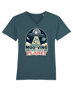 Ma mut pe alta planeta. Moo-Ving To A Better Planet Funny Unicorn UFO Cow Tricou mânecă scurtă guler V Bărbat Presenter