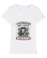Funny Smart Cat Owner Humor Design for Cat Moms and Cat Dads Tricou mânecă scurtă guler V Damă Evoker