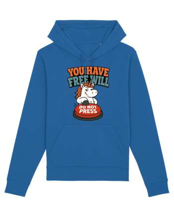 You Have Free Will Do Not Press Funny Unicorn Philosophy Humor Royal Blue