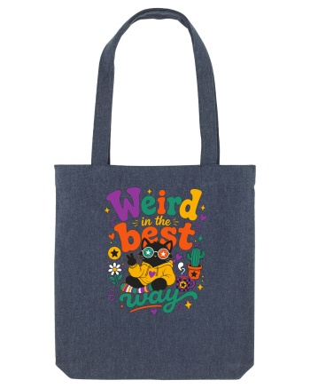 Funny Black Cat Hippie Quote Weird In The Best Way Retro Cat Humor Midnight Blue