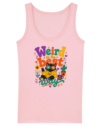 Funny Black Cat Hippie Quote Weird In The Best Way Retro Cat Humor Cotton Pink