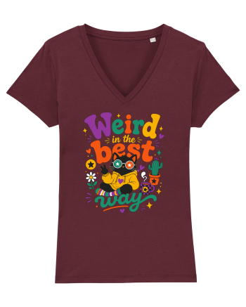 Funny Black Cat Hippie Quote Weird In The Best Way Retro Cat Humor Burgundy