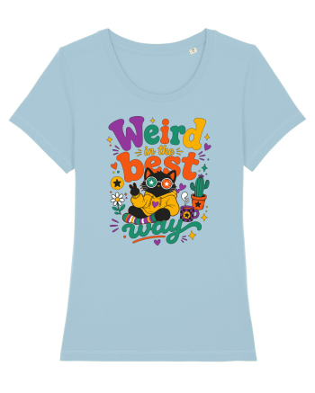 Funny Black Cat Hippie Quote Weird In The Best Way Retro Cat Humor Sky Blue