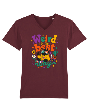 Funny Black Cat Hippie Quote Weird In The Best Way Retro Cat Humor Burgundy