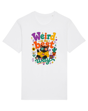 Funny Black Cat Hippie Quote Weird In The Best Way Retro Cat Humor White