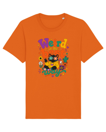 Funny Black Cat Hippie Quote Weird In The Best Way Retro Cat Humor Bright Orange