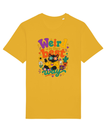 Funny Black Cat Hippie Quote Weird In The Best Way Retro Cat Humor Spectra Yellow
