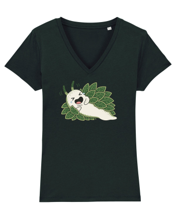 Funny Laughing Leaf Sea Slug Cartoon Cute Ocean Mollusk Nature Humor Black