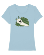 Funny Laughing Leaf Sea Slug Cartoon Cute Ocean Mollusk Nature Humor Tricou mânecă scurtă guler larg fitted Damă Expresser