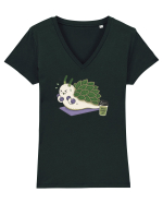 Funny Leaf Sheep Sea Slug Gym Cartoon Cute Marine Fitness Workout Humor Tricou mânecă scurtă guler V Damă Evoker