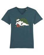 Funny Relaxing Leaf Sheep Sea Slug Cartoon Cute Ocean Animal TV Snack Humor Tricou mânecă scurtă guler V Bărbat Presenter