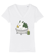 Funny Leaf Sheep Sea Slug Spa Day Cartoon Cute Ocean Life Tricou mânecă scurtă guler V Damă Evoker