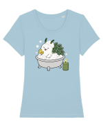 Funny Leaf Sheep Sea Slug Spa Day Cartoon Cute Ocean Life Tricou mânecă scurtă guler larg fitted Damă Expresser