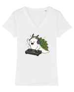 Funny DJ Leaf Sheep Sea Slug Cartoon Cute Music Lover Ocean Animal Tricou mânecă scurtă guler V Damă Evoker