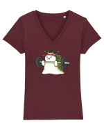Funny Weightlifting Leaf Sheep Sea Slug Cartoon Cute Gym Ocean Tricou mânecă scurtă guler V Damă Evoker