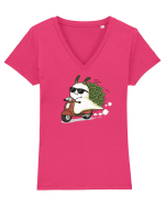 Funny Leaf Sea Slug Riding Scooter Cute Ocean Animal Summer Tricou mânecă scurtă guler V Damă Evoker