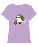 Funny Leaf Sea Slug Riding Scooter Cute Ocean Animal Summer Tricou mânecă scurtă guler larg fitted Damă Expresser