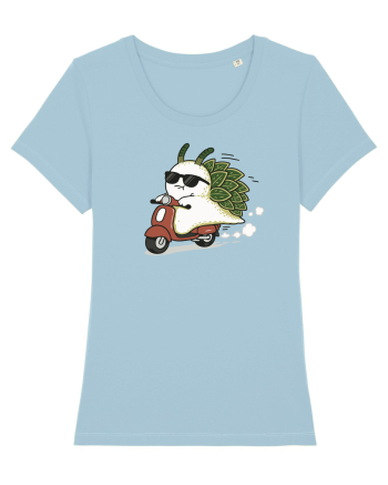 Funny Leaf Sea Slug Riding Scooter Cute Ocean Animal Summer Sky Blue