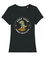 Keep Your Inner Child Alive – Dinozaur cu Pantofi Mari Tricou mânecă scurtă guler larg fitted Damă Expresser