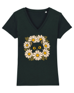 Curiosity in Full Bloom – Pisica dintre Margarete Tricou mânecă scurtă guler V Damă Evoker