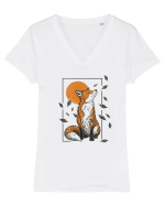 Fox in the Falling Leaves Tricou mânecă scurtă guler V Damă Evoker