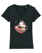 Unicorn Ramen Bowl Cute Japanese Food Noodles Chopsticks Tricou mânecă scurtă guler V Damă Evoker