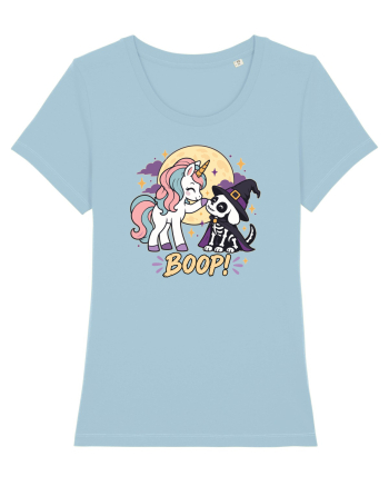 Cute Halloween Unicorn and Dog Friend Hopefulness Full Moon Sky Blue