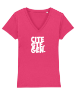 Citește, gen (alb) Tricou mânecă scurtă guler V Damă Evoker