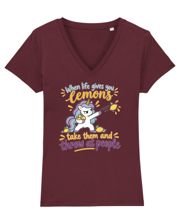 Funny Unicorn When Life Gives You Lemons Sarcastic Humor Burgundy